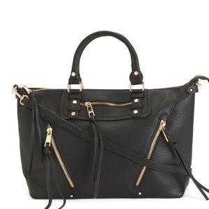 Multi zip tote black with gold hardware